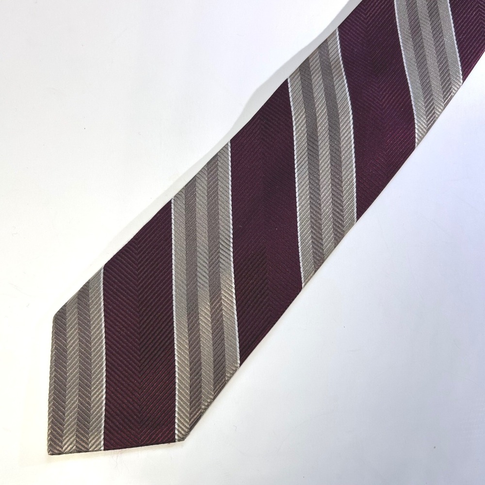 Jos. A. Bank Vintage Silk Tie‎ Burgundy Silver Herringbone Striped Classic 3.5"